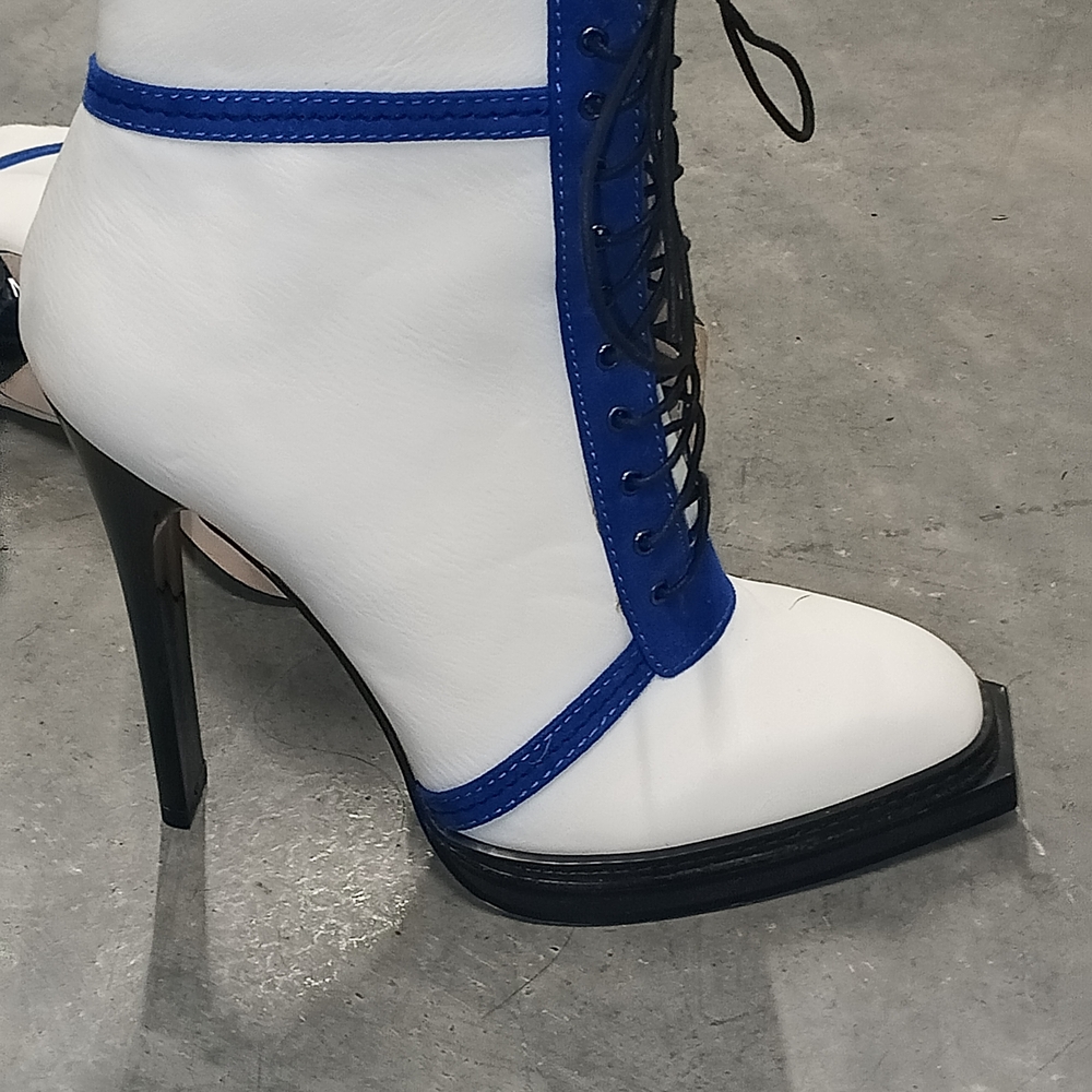 Blue and White Ankle Boots